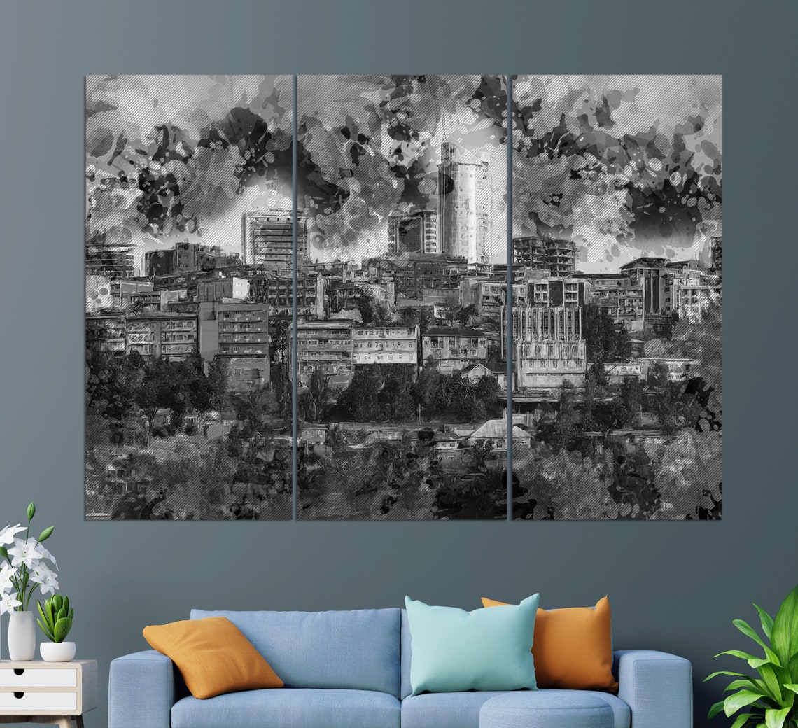 Kigali Rwanda City Skyline Multi Panel Colorful Wall Art Poster - Image 2