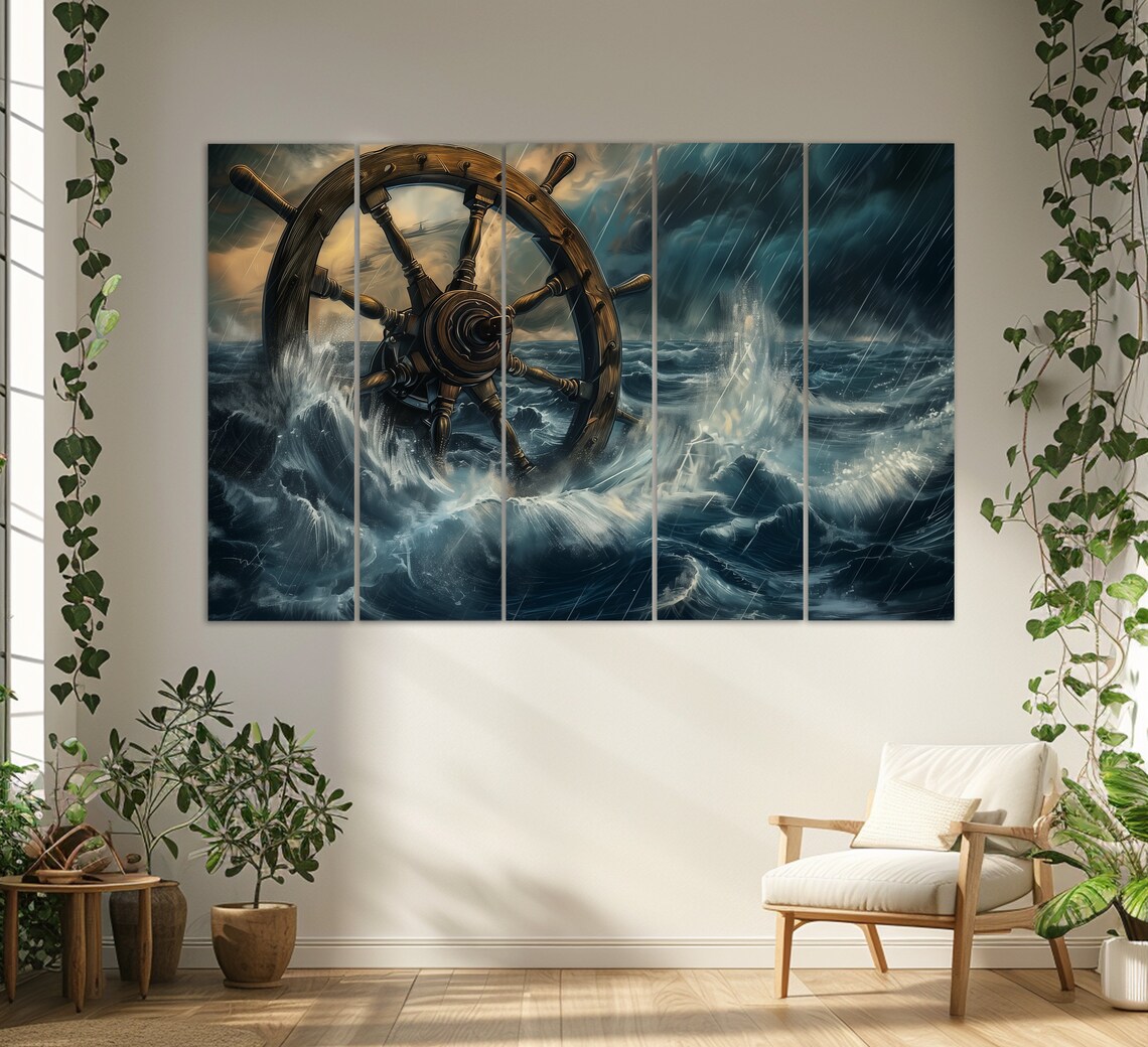 Ships Wheel Nautical Ocean Painting Art Print - Image 2