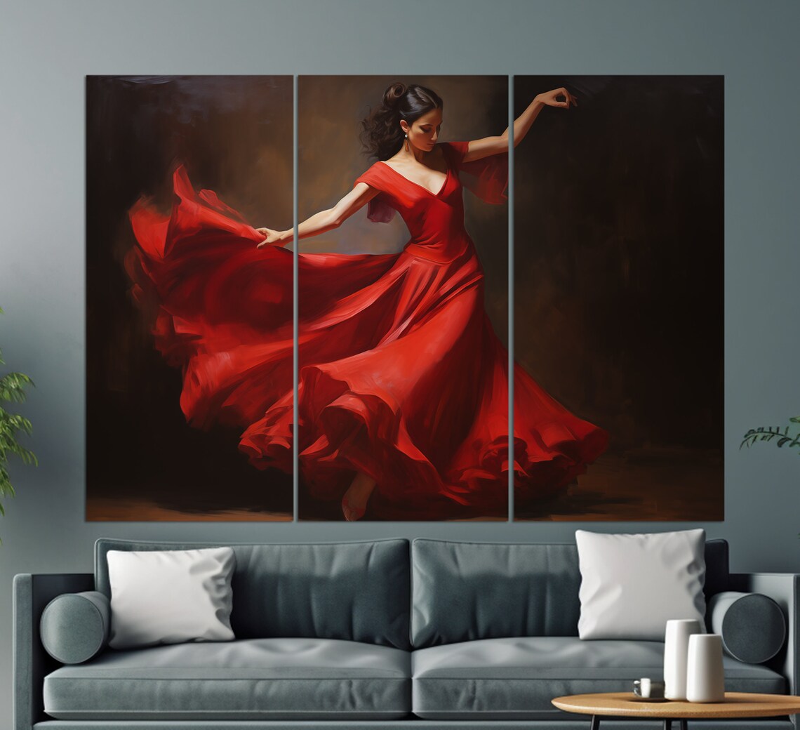 Dancing Girl Flamenco Dance Art Print, Red Dress - Image 2