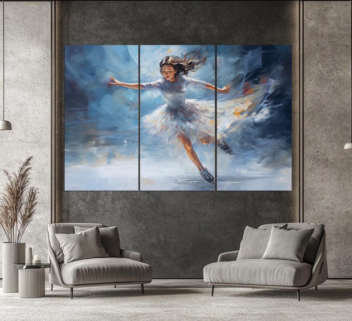 Graceful Figure Skater In Flowing White Dress Ice Blue Art Print - Image 2