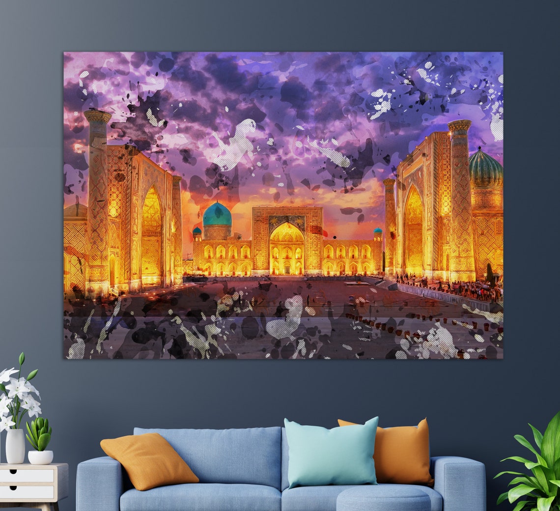 Samarkand Registan Square Blue Domes Night Lights Uzbekistan Poster
