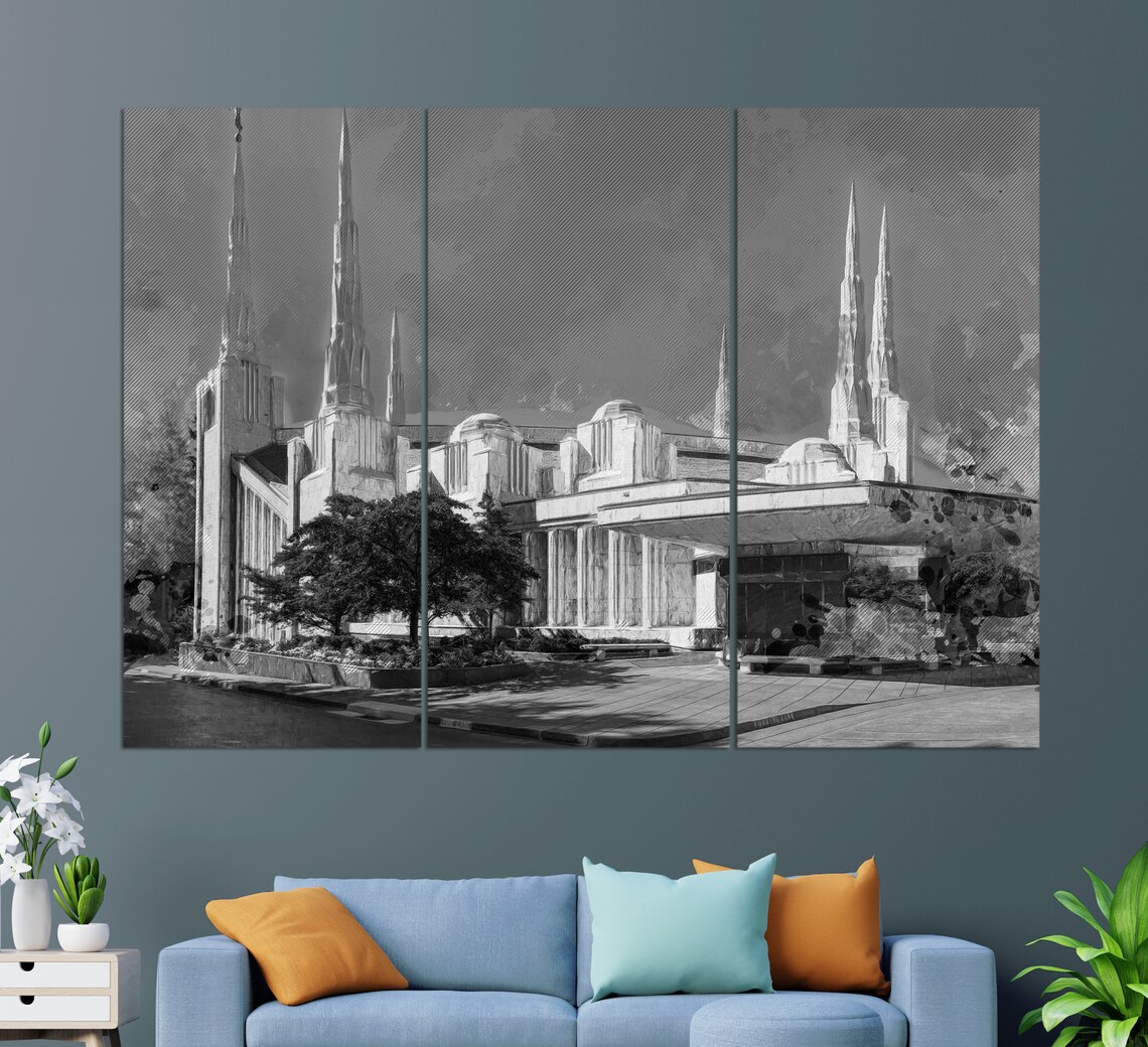 Portland Oregon Temple Spires Bright Blue Sky Watercolor Travel Poster - Image 2