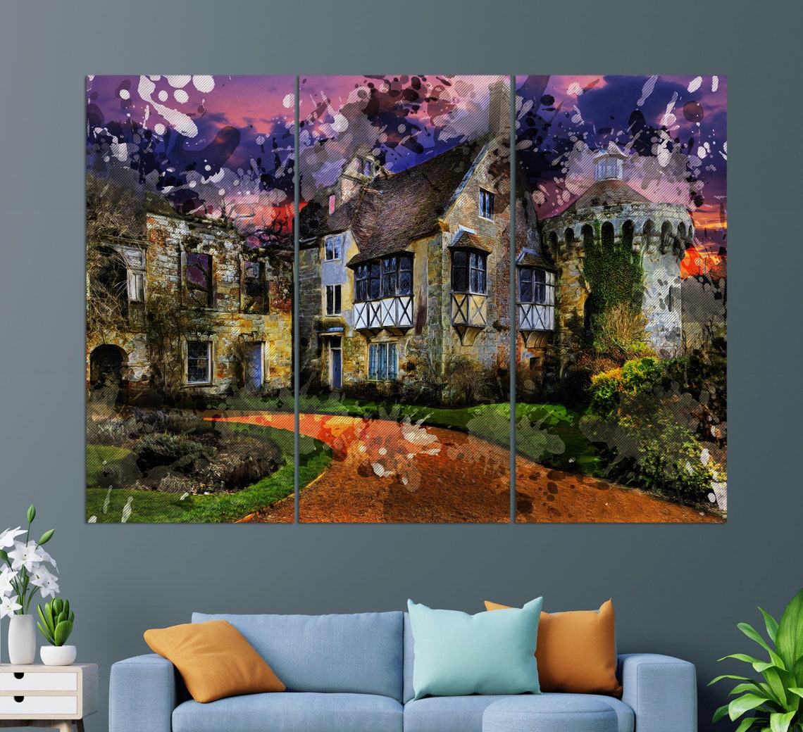 Scotney Castle Sunset Paint Splash English Manor Travel Poster - Image 3