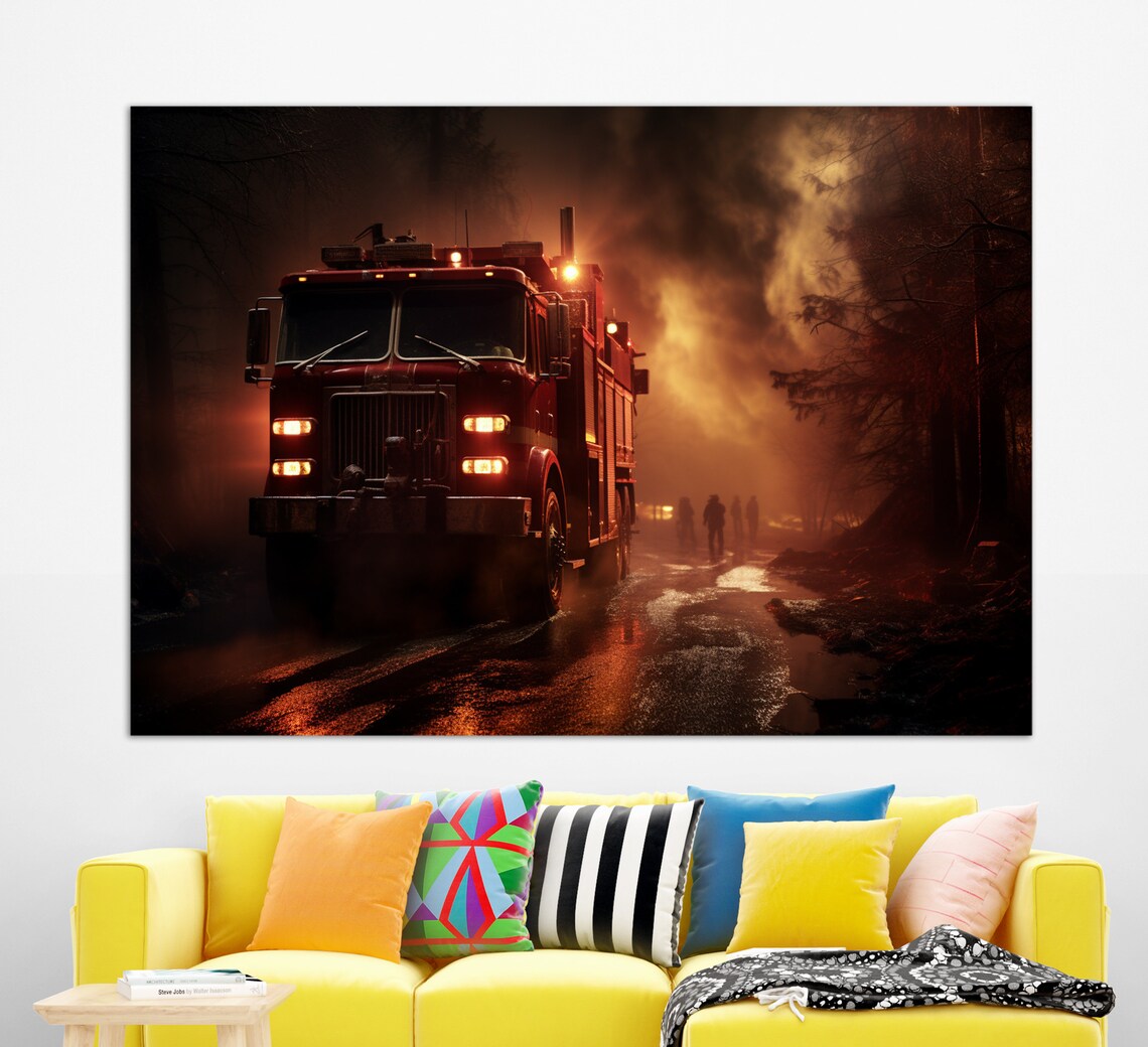 Firefighters Wall Art Firefighter Gift Fire Truck Print Fire Truck Painting Fireman Gift