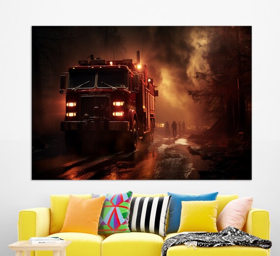 Firefighters Wall Art Firefighter Gift Fire Truck Print Fire Truck Painting Fireman Gift