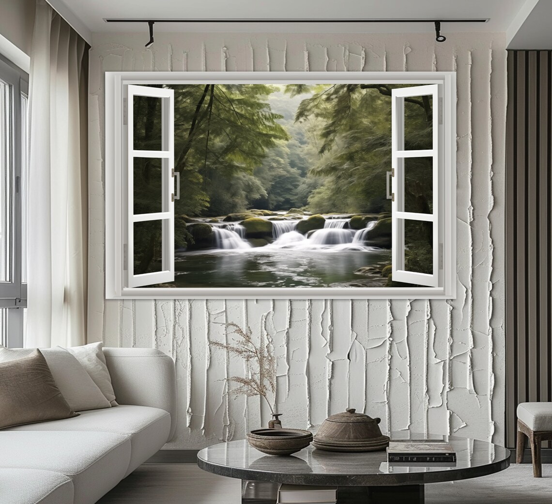 Window To Forest Waterfall, Modern Wall Decor - Image 2