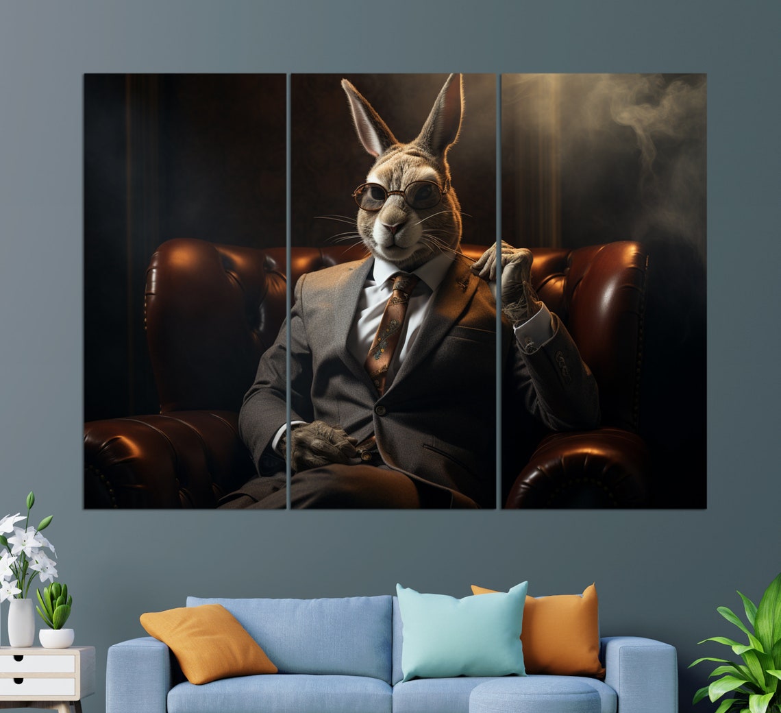 Hare In A Suit With Tie, Hare Print - Image 2