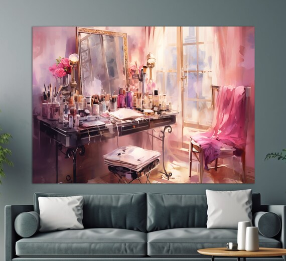 Pink Makeup Vanity Watercolor Elegant Dressing Table Wall Art Print