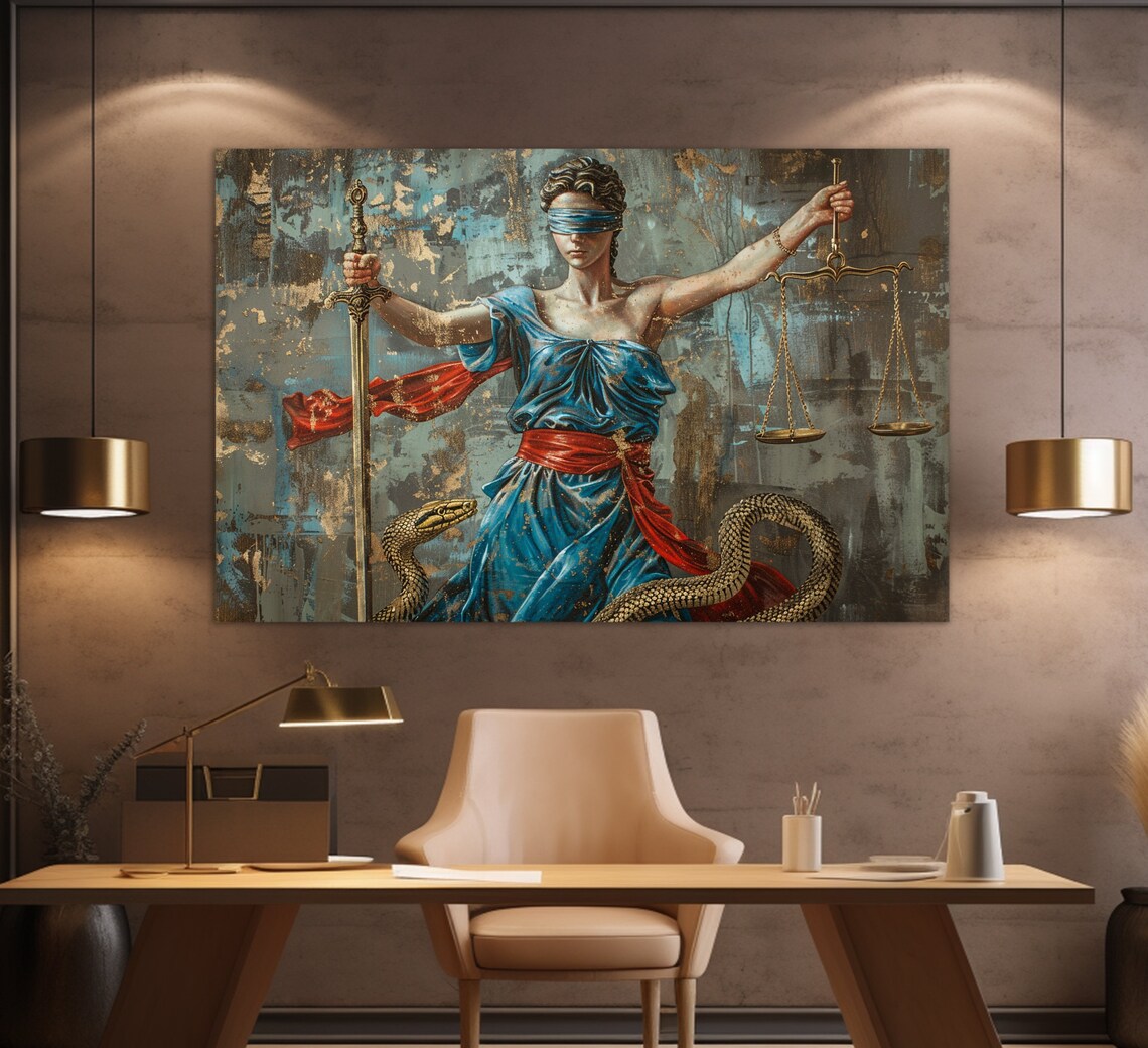 Lady Justice Painting Blindfolded Sword Scales Lawyer Office Wall Art Print - Image 3