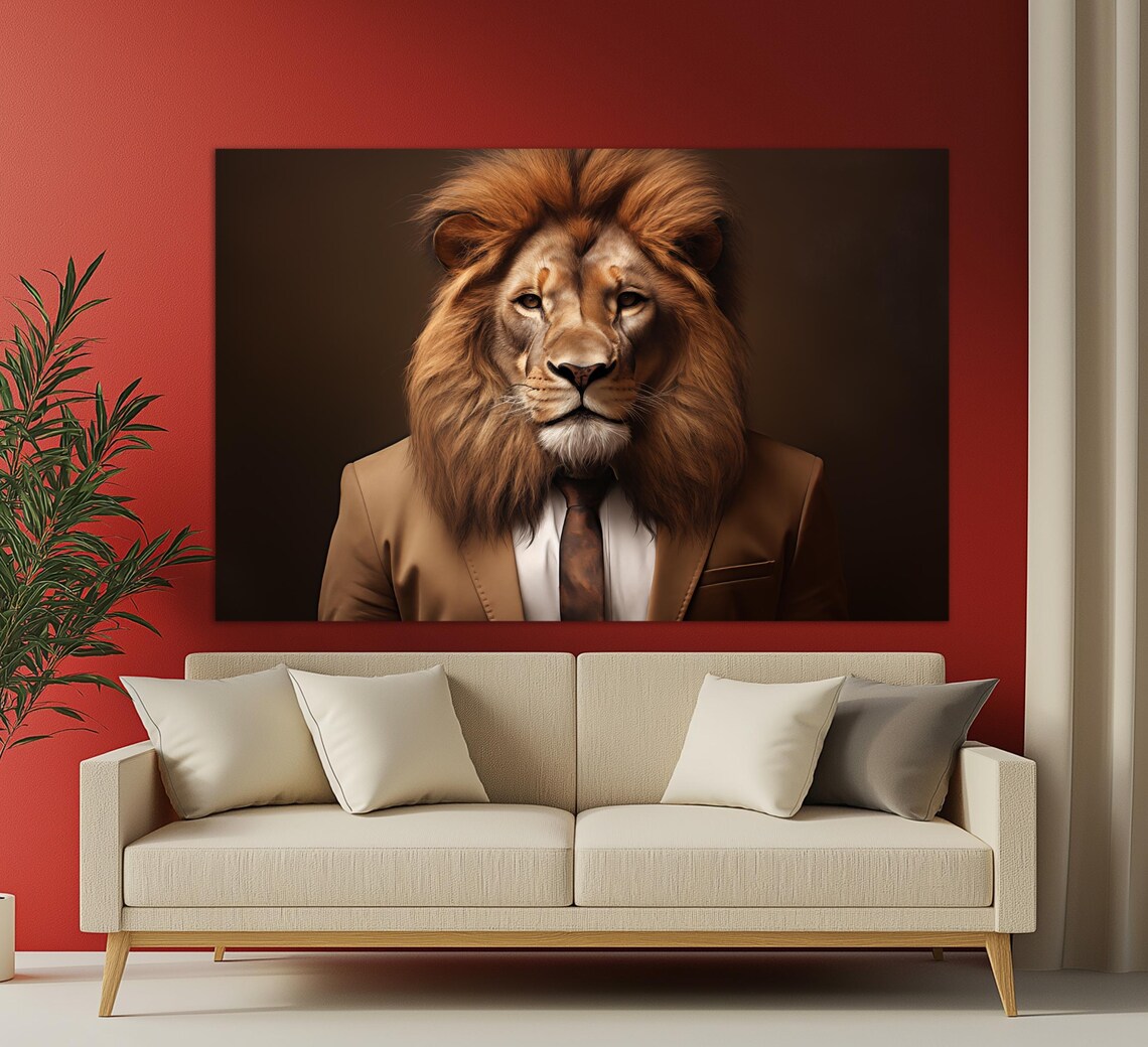 Lion In Suit And Tie Gentleman Portrait Majestic Boss Office Wall Poster
