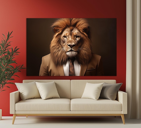 Lion In Suit And Tie Gentleman Portrait Majestic Boss Office Wall Poster
