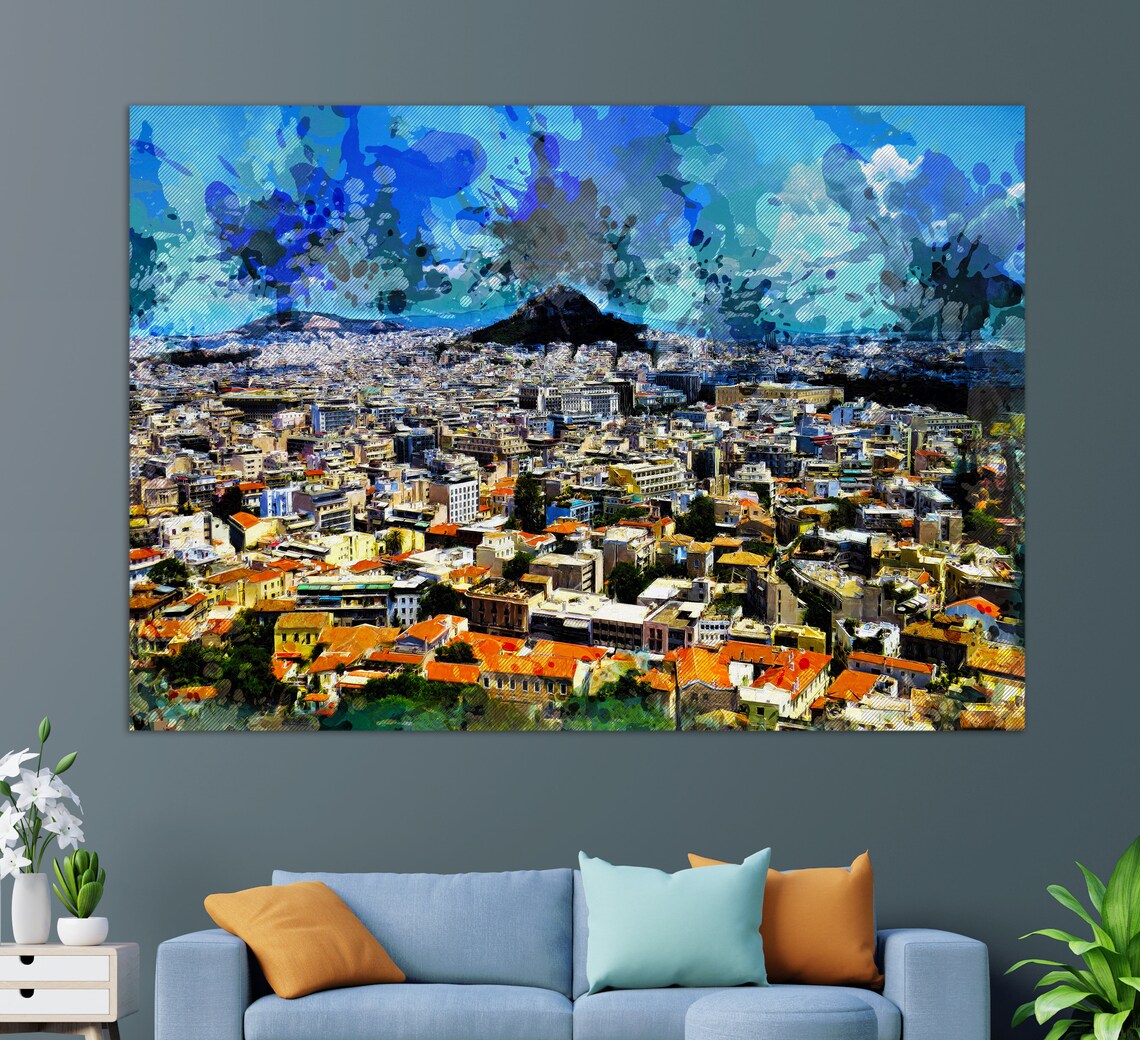 Athens Greece City Skyline Panorama Colorful Travel Art Wall Poster - Image 2