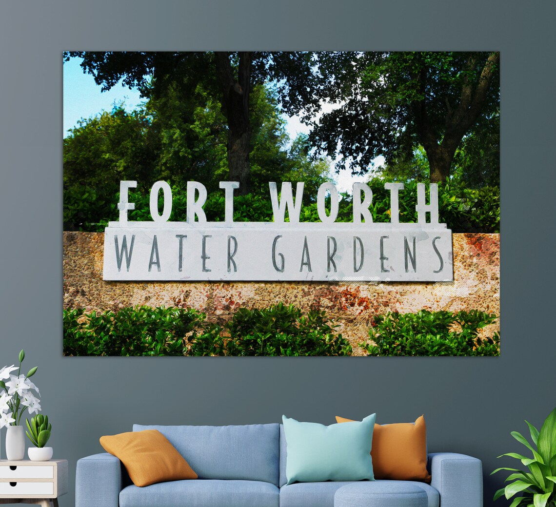 Fort Worth Water Gardens Sign Texas Landmark Entrance Wall Art Poster