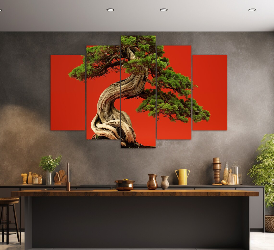 Red Bonsai Tree Print Abstract Tree Painting Luxury Wall Decor Modern Office Wall Decor Bonsai Print Bonsai Poster - Image 2