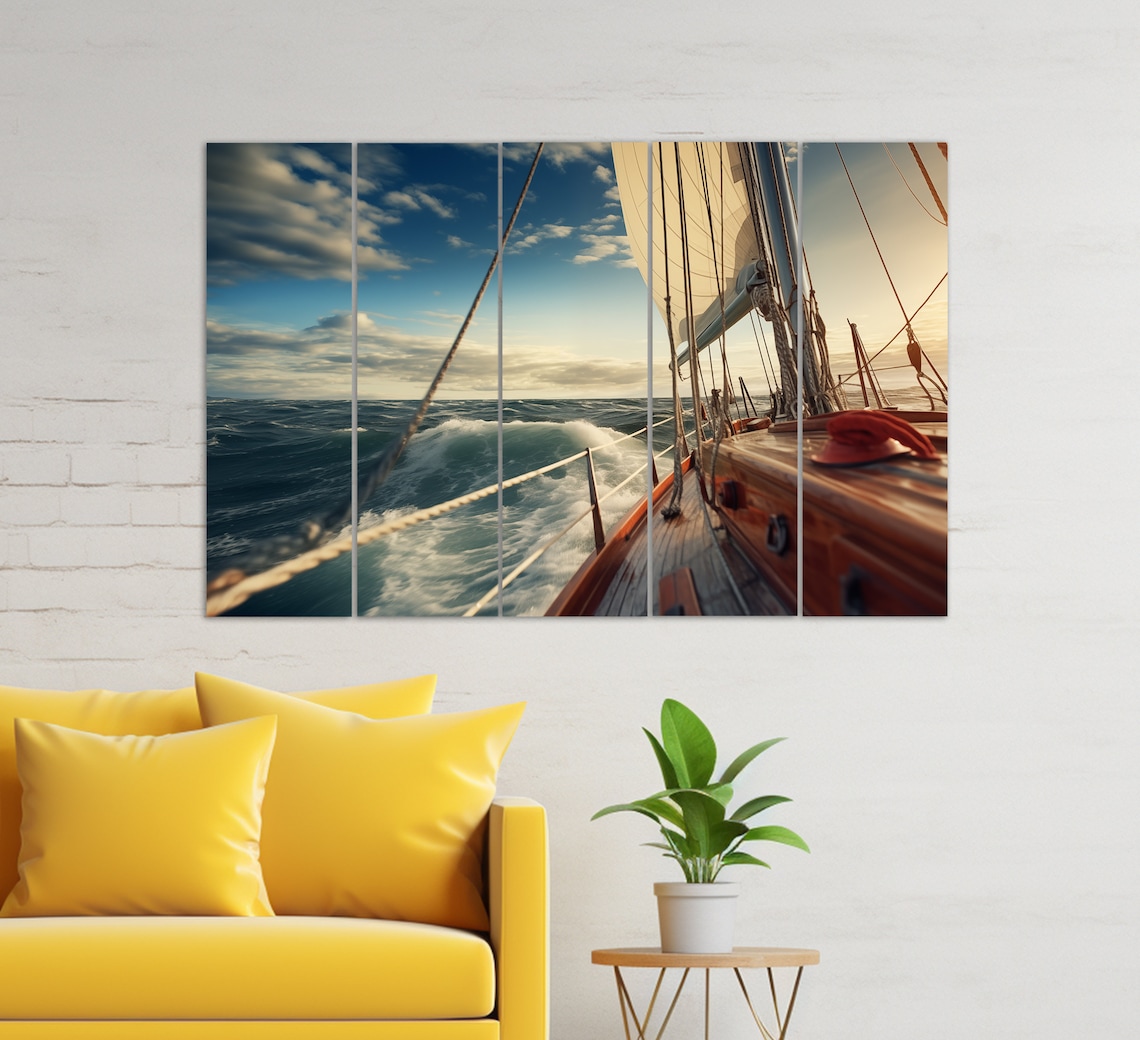 Vintage Sailboat Painting Print Wooden Sailing Yacht Wall Art Sailing Art Yachting Wall Art Skipper Gift Yacht Poster - Image 2