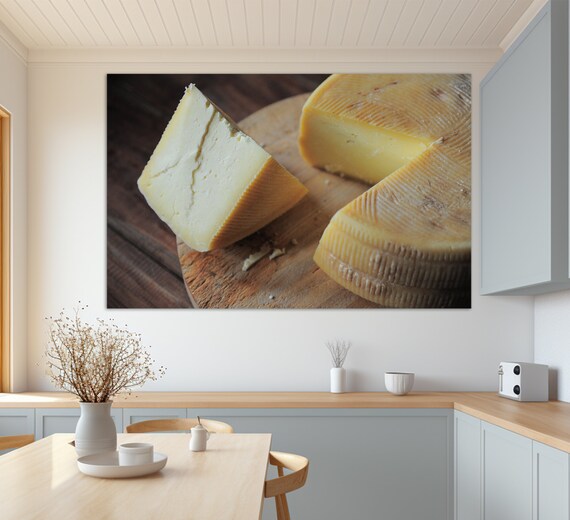 Artisan Cheese Wheel Wooden Board Rustic Kitchen Food Photography Art Print