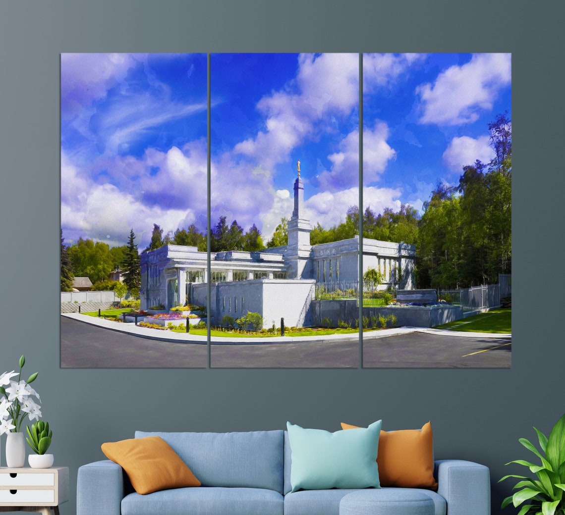 Anchorage Alaska Temple White Spire Under Blue Sky LDS Travel Poster - Image 3