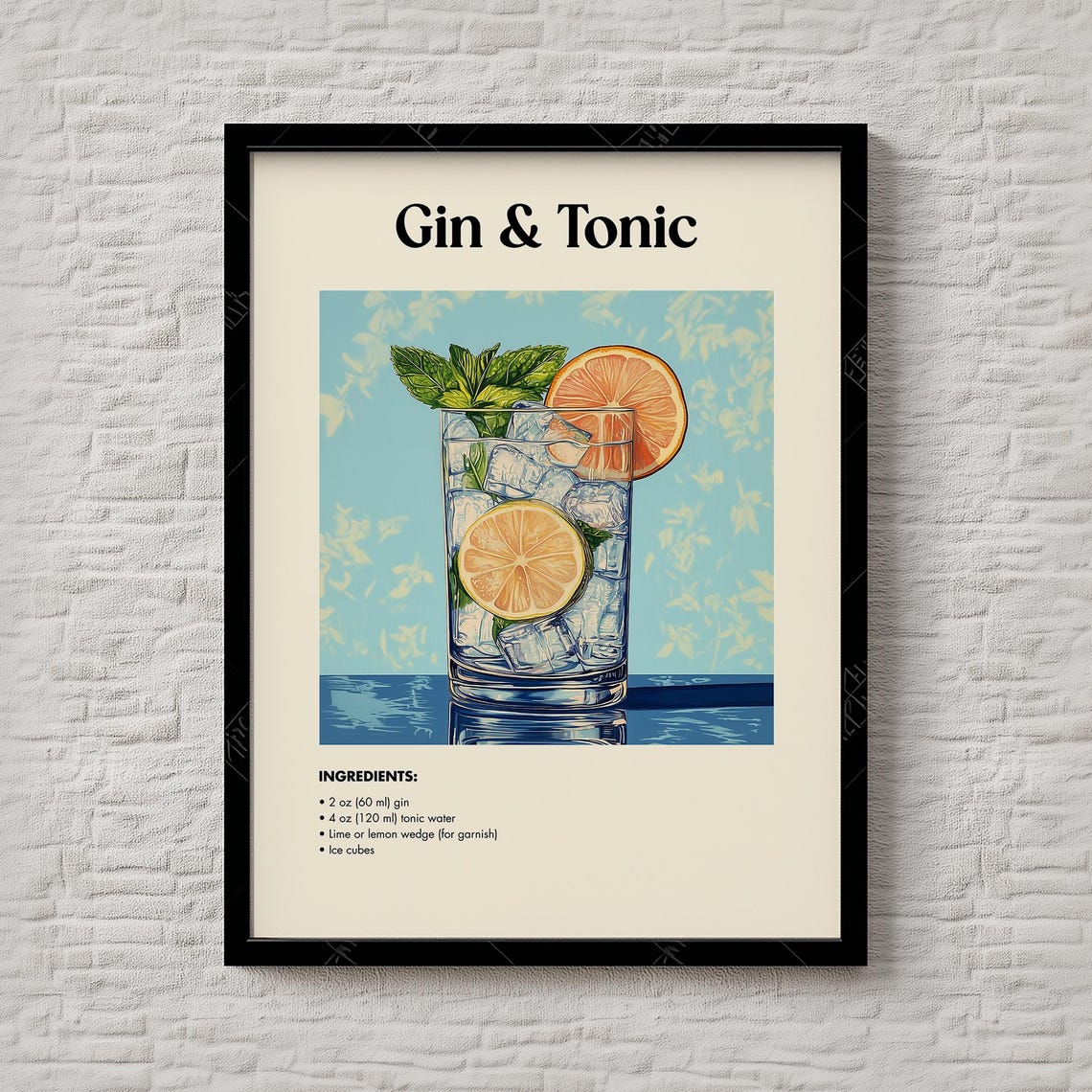 Gin And Tonic Cocktail Print Crisp Botanical Drink Poster Modern Bar Wall Art Refreshing Home Decor Instant 017