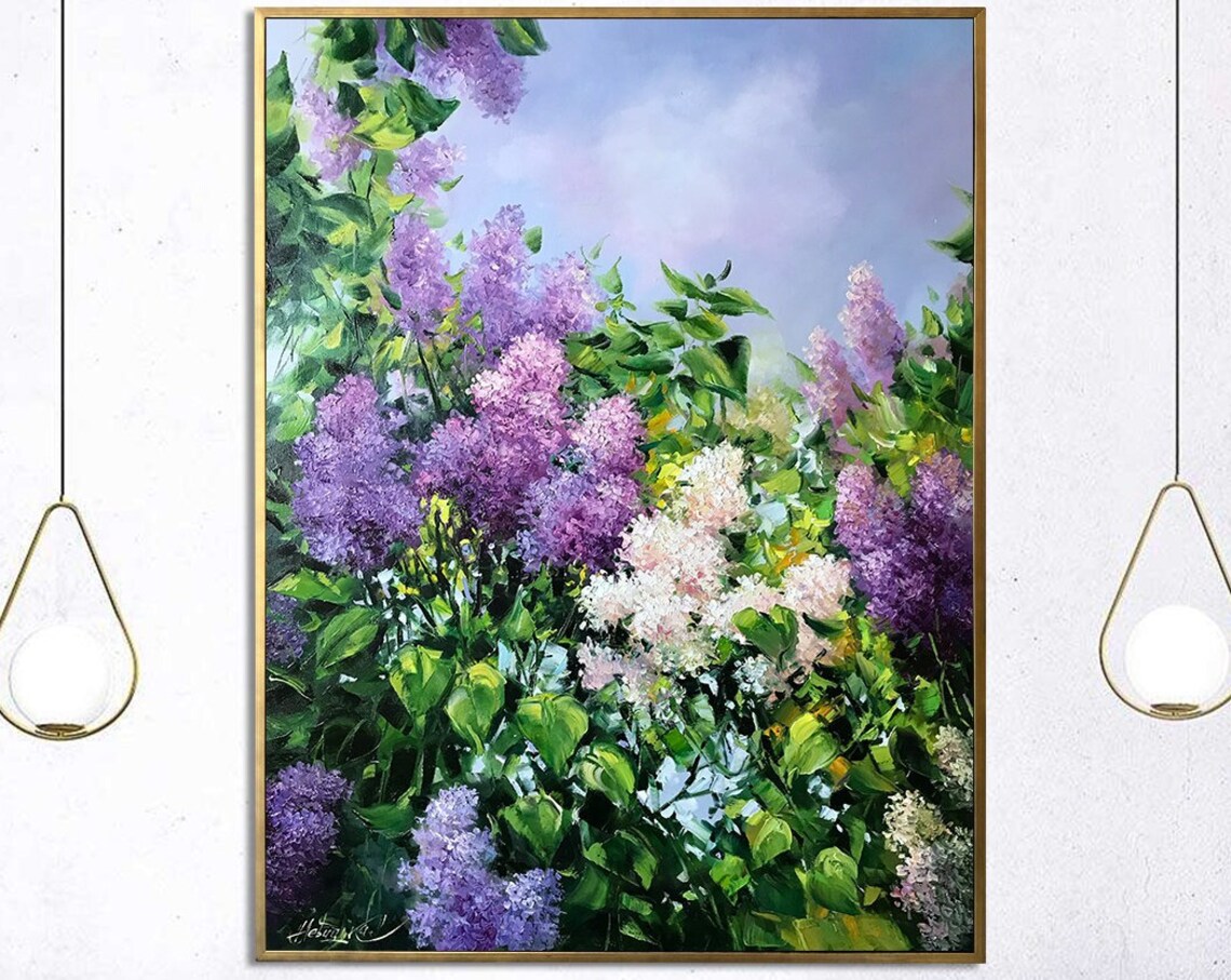 Lilac Blossom Tree, Abstract Oil Painting Art Print - Image 2