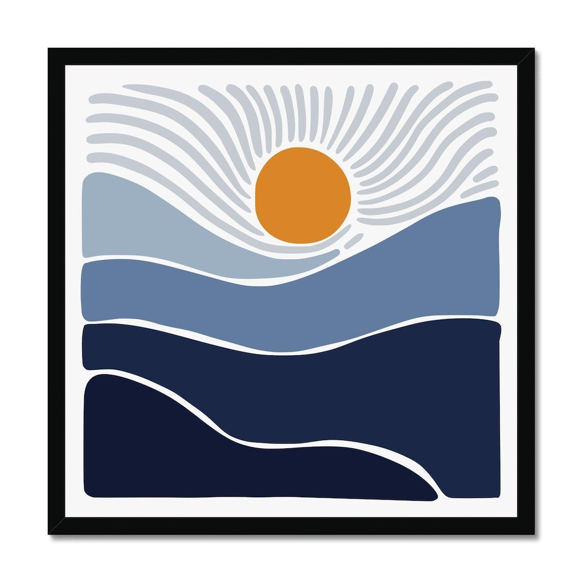 Minimal Boho Sunrise Over Blue Ocean Waves Abstract Coastal Poster