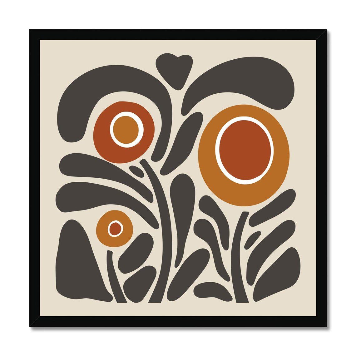 Modern Boho Abstract Floral Art Burnt Orange Rust Flowers Poster
