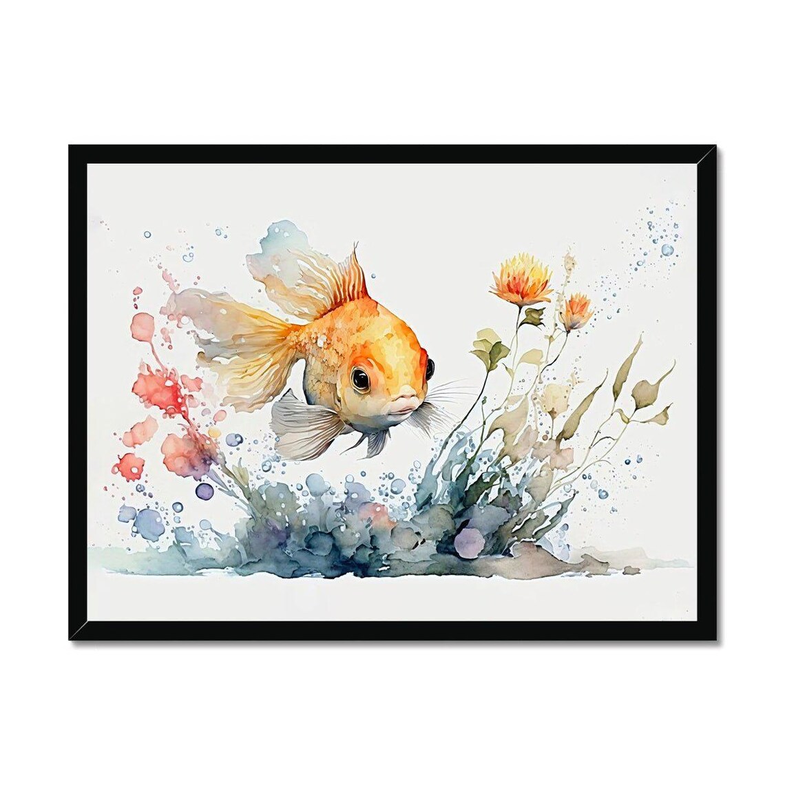 Natures Serenity Goldfish Blossoms 2 Delicate Watercolor Goldfish Serene Poster Print