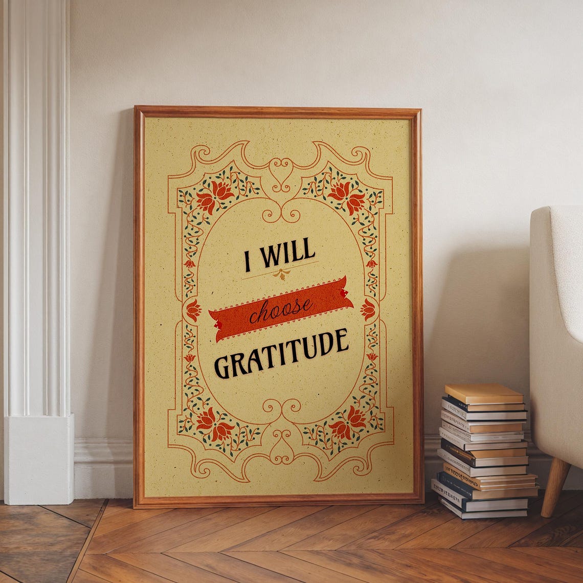 I Will Choose Gratitude Vintage Botanical Floral Quote Poster