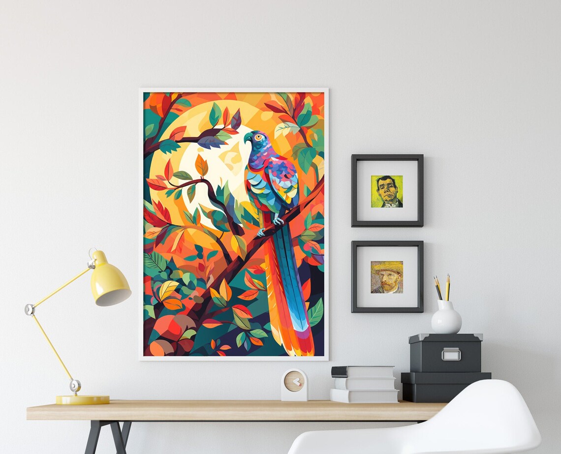 Colorful Macaw Parrot Golden Sun Geometric Tropical Bird Poster Art - Image 4