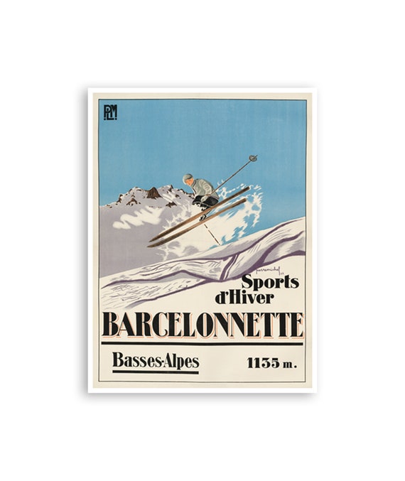 Barcelonnette Ski Poster France Travel Print French Skiing Art H885a
