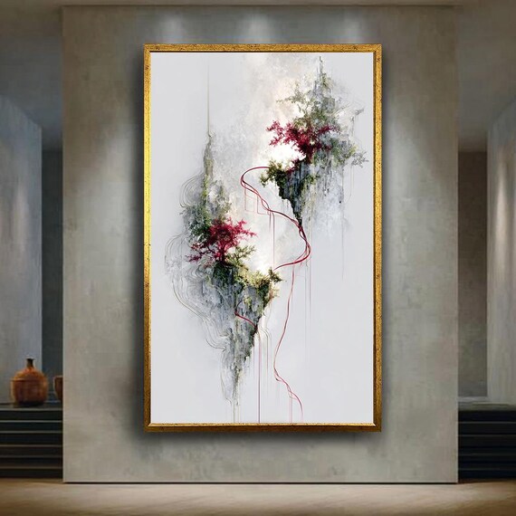 Floating Mountain Canvas Art Zen Landscape Wall Print Abstract Nature Painting Poster Red Tree Fantasy Minimalist Decor