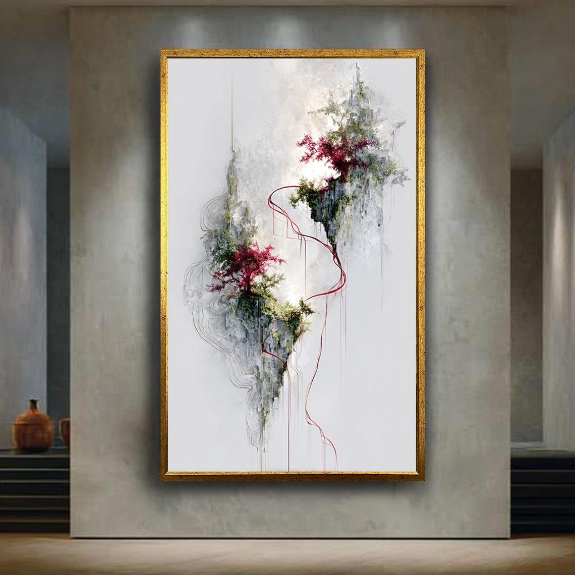 Floating Mountain Zen Landscape Abstract Ink Wash Minimal Art Poster