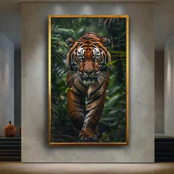 Majestic Tiger Wall Art Canvas Print Jungle Animal Poster For Living Room Or Office Decor Vertical Wildlife Painting