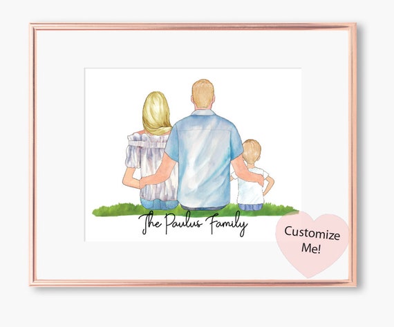 Personalized Family Wall Art Custom Family Portrait Print Custom Gift Family Keepsake Mom Dad And 1 Child Art Mothers Day Unframed