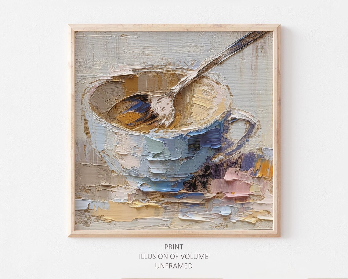 Tea Cup Oil Painting, Kitchen Dining Art Print