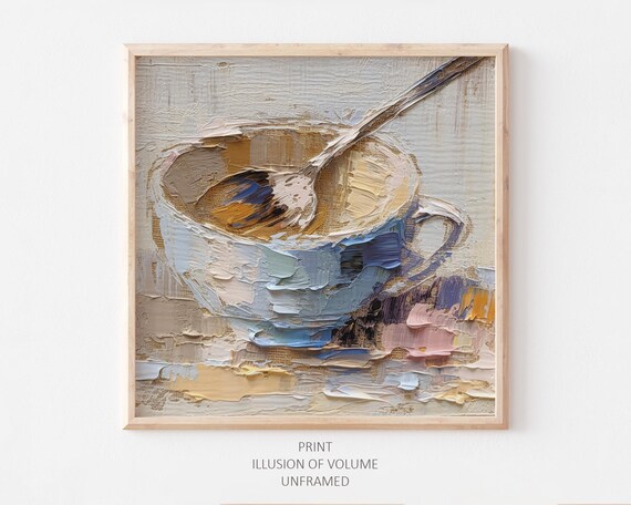 Tea Cup Oil Painting, Kitchen Dining Art Print