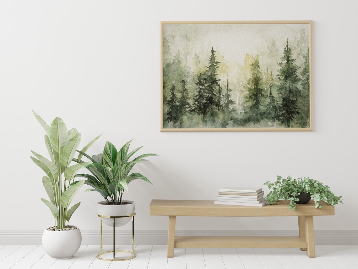 Pine Forest Watercolor Art Print, Rustic Evergreen - Image 2