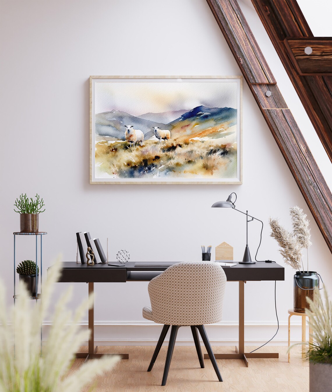 Scottish Hills Watercolor Landscape Sheep Grazing Art Print - Image 5