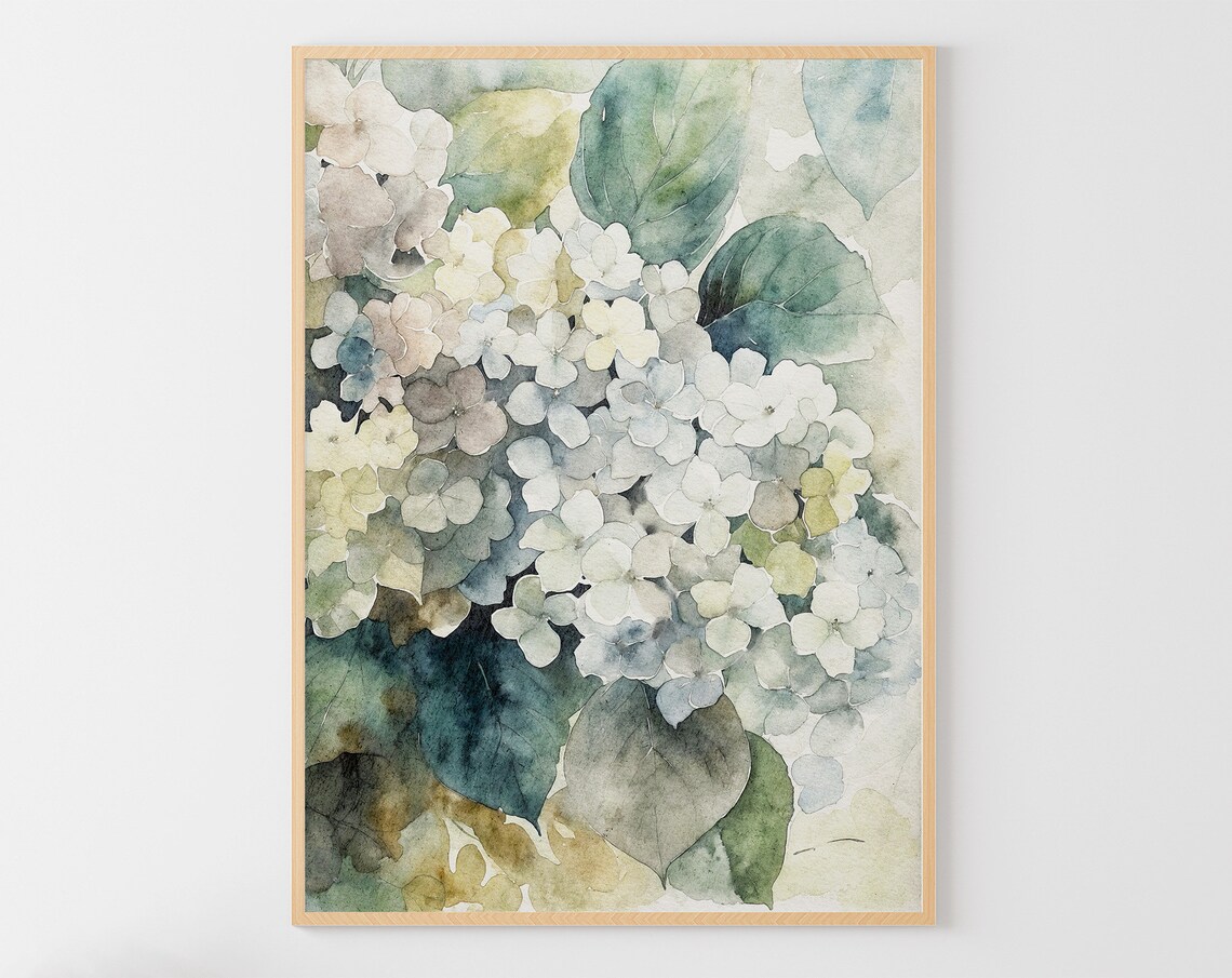 Blue Hydrangea Watercolor Floral Art Print