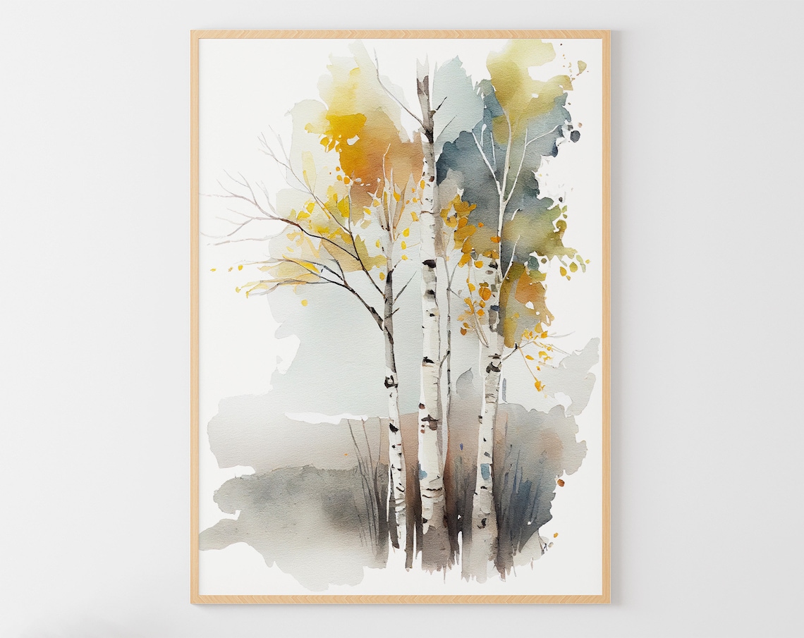 Birches Watercolor Forest Landscape Art Print