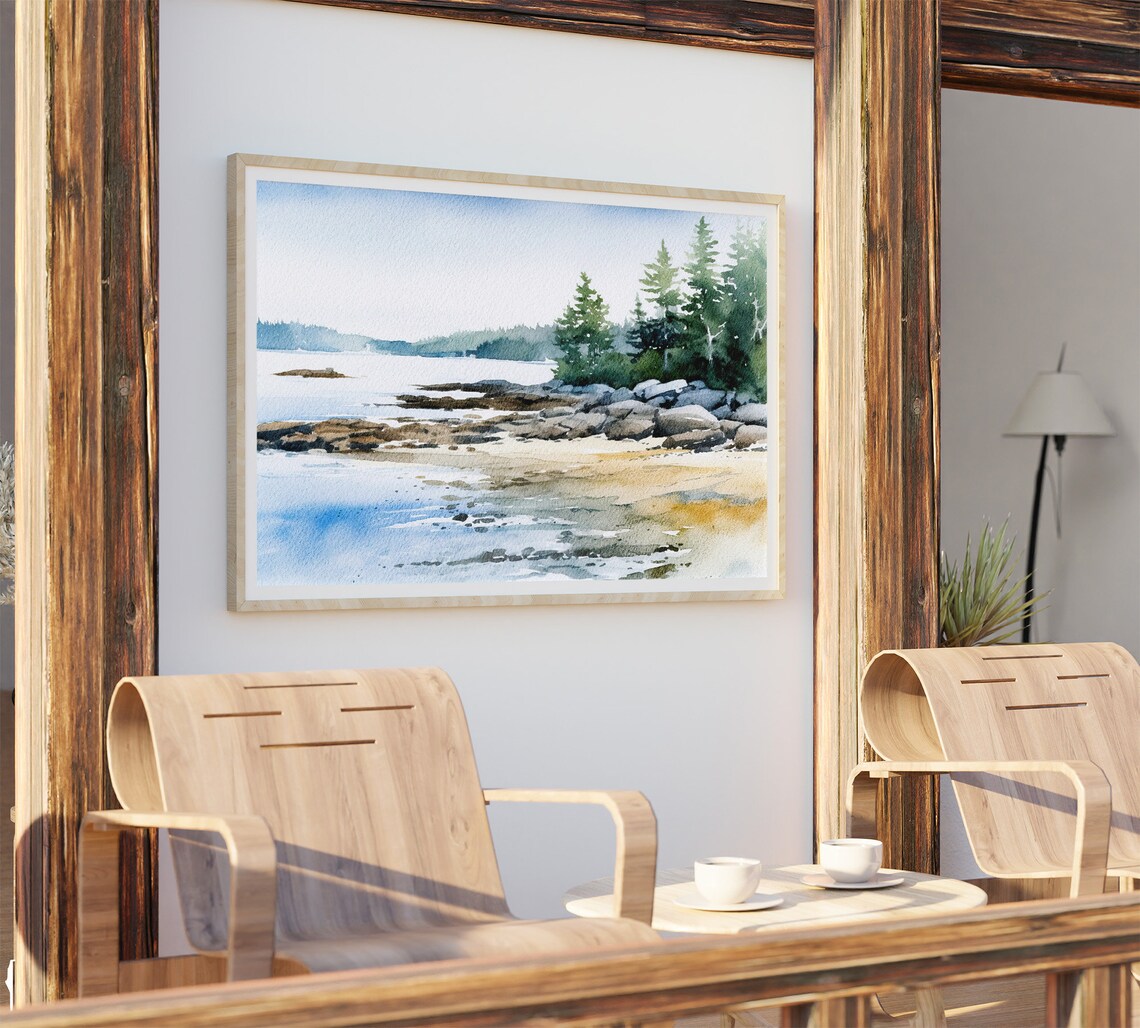 East Blue Hill Maine Beach Watercolor Landscape Art Print - Image 4