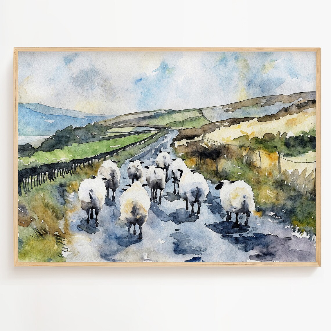 Irish Sheep Watercolor Art Print, Rustic Farmhouse