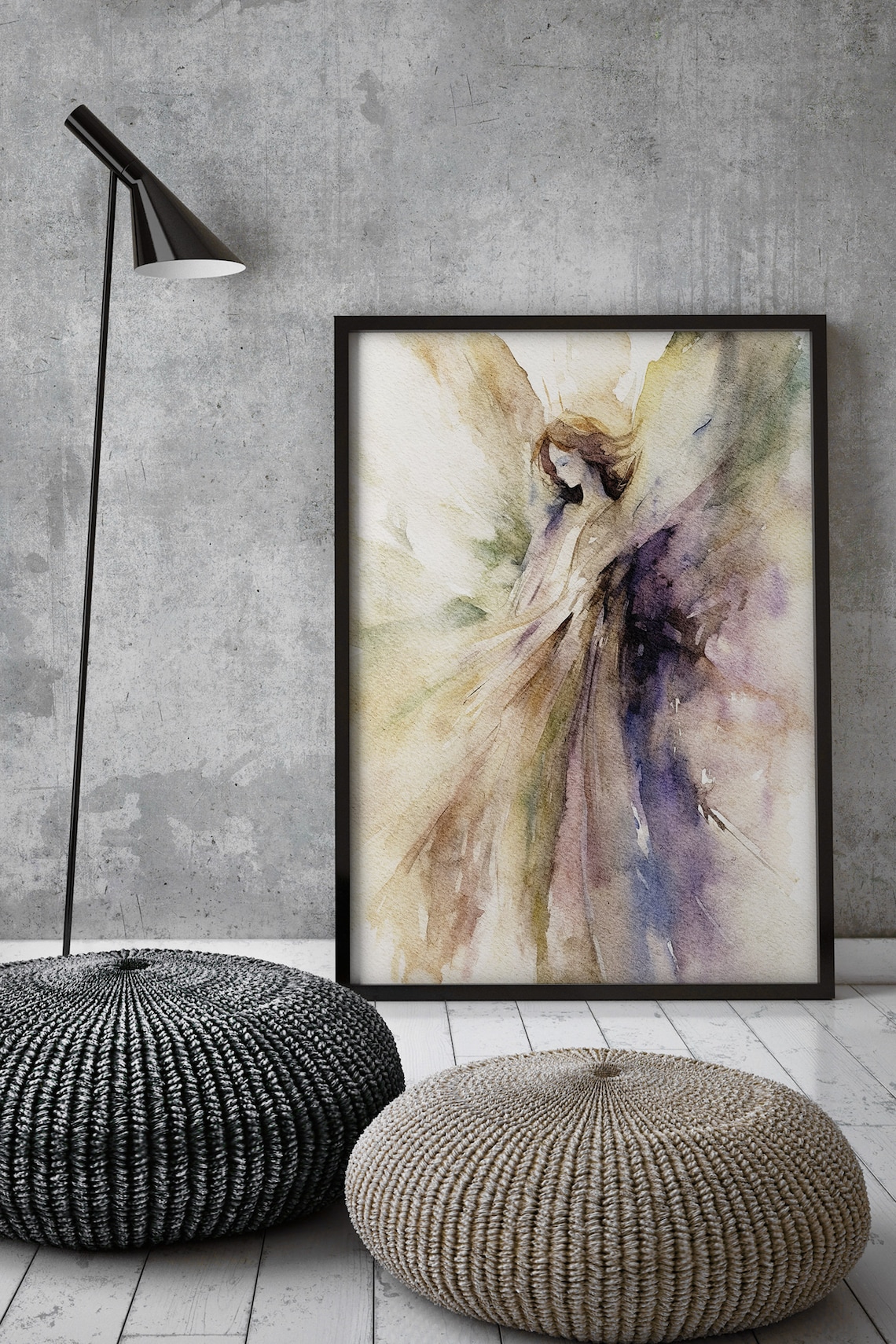 Guardian Angel Watercolor Art Print, Abstract Neutral - Image 4