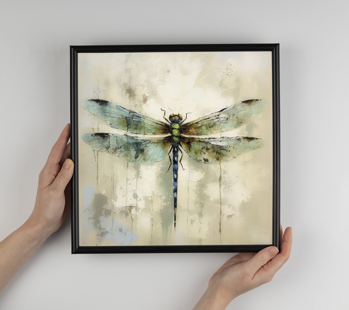 Green Dragonfly Oil-Painting Style Wall Art Print - Image 3