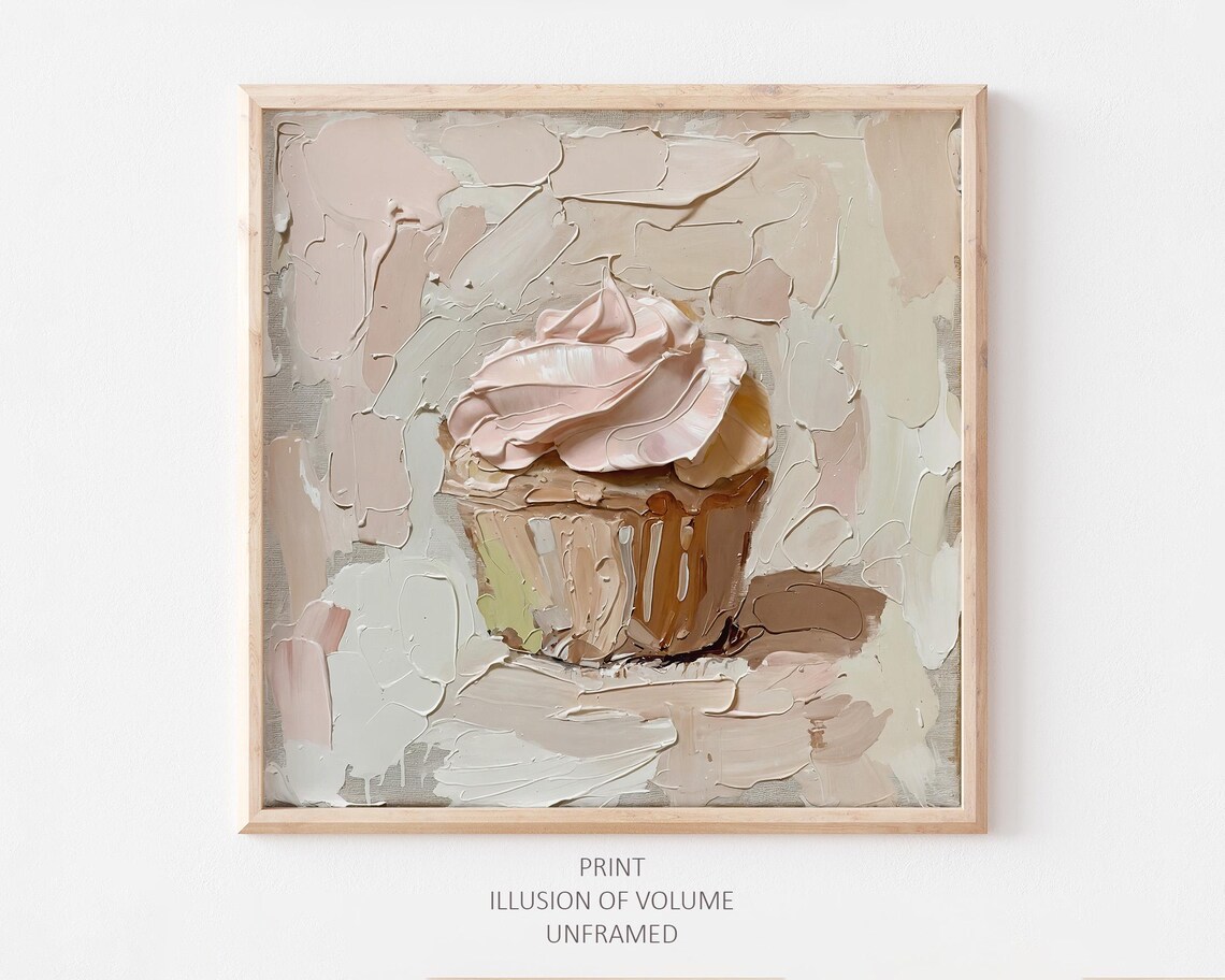 Cupcake Oil Painting Dessert Art Print, Kitchen Decor