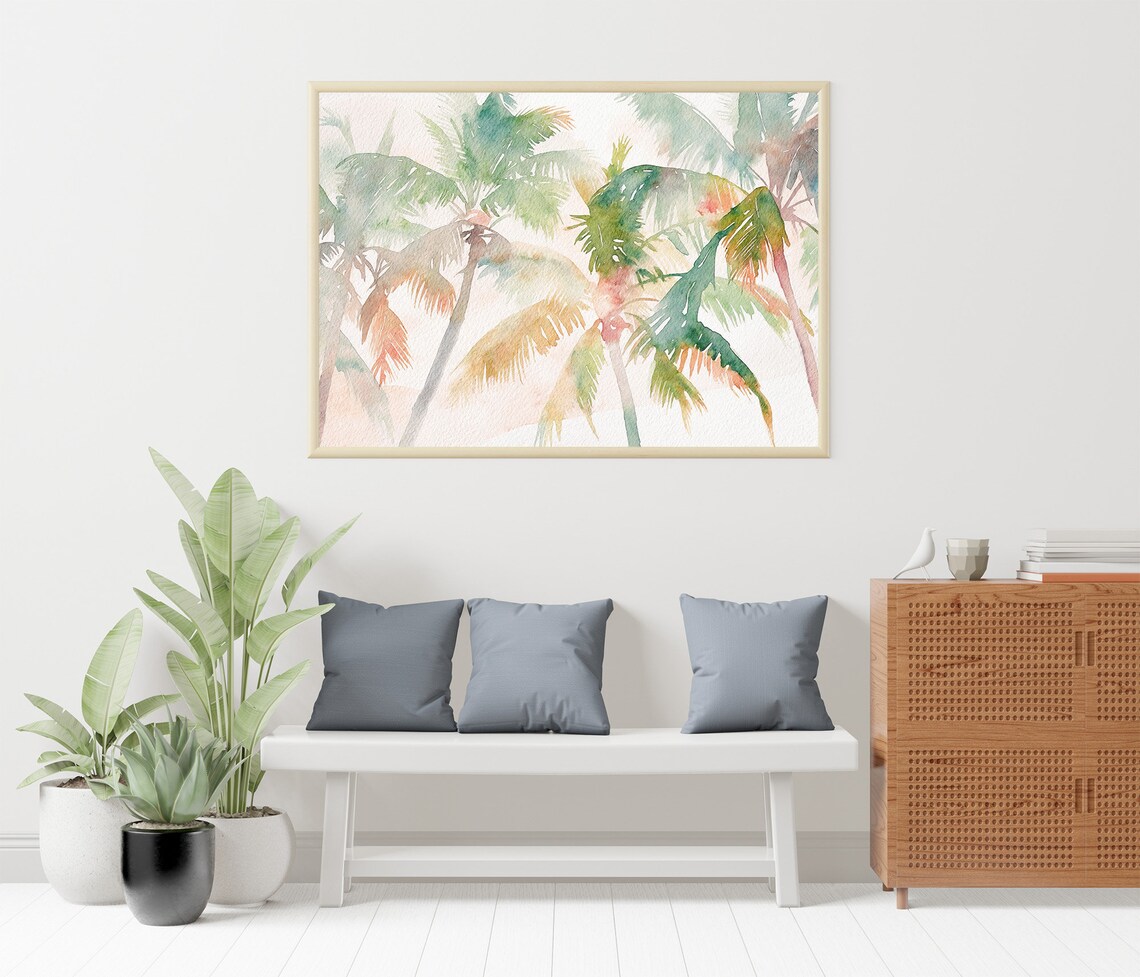 Palm Trees Watercolor Art Print, Tropical Coastal - Image 3