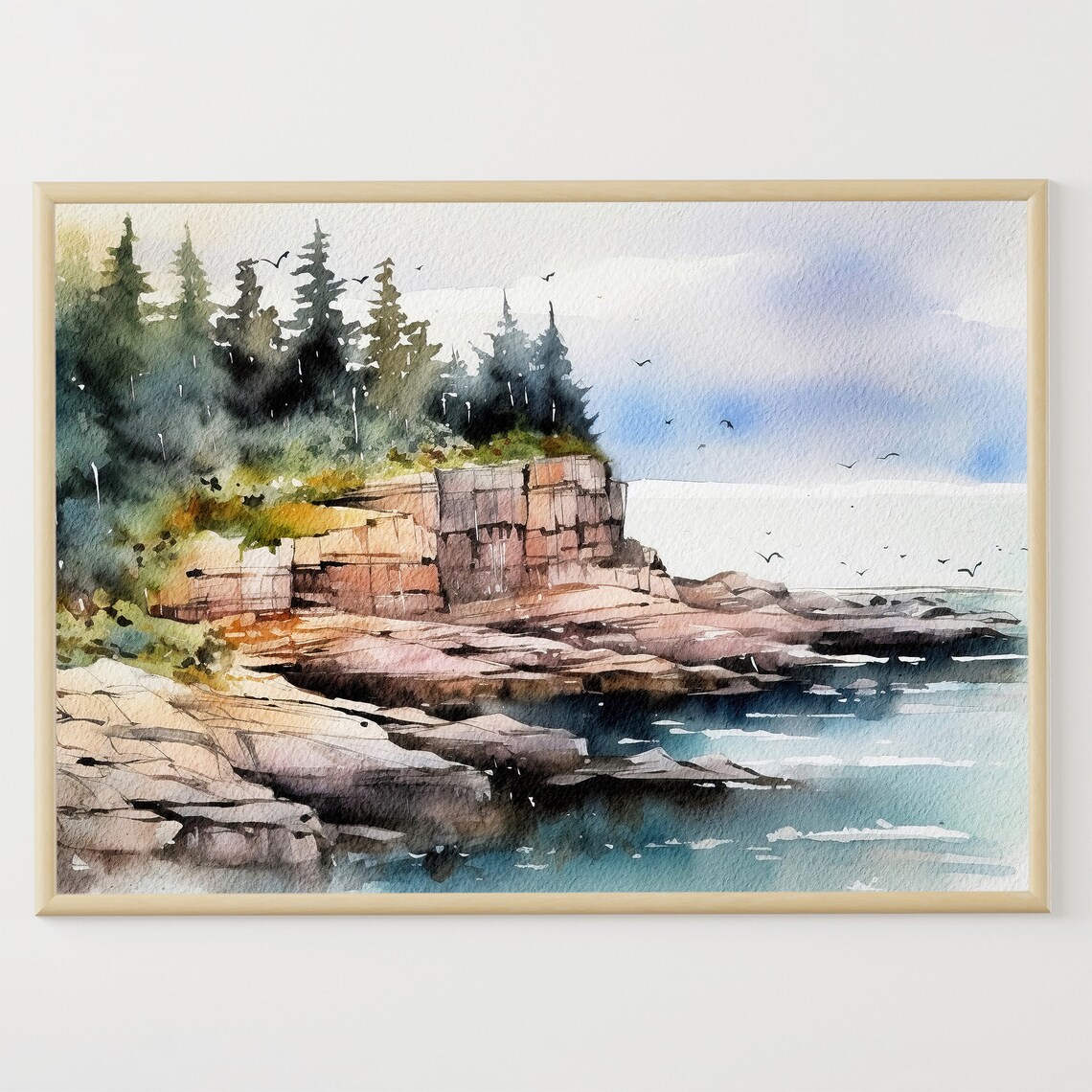 Lake Superior Watercolor Art Print, Michigan Landscape