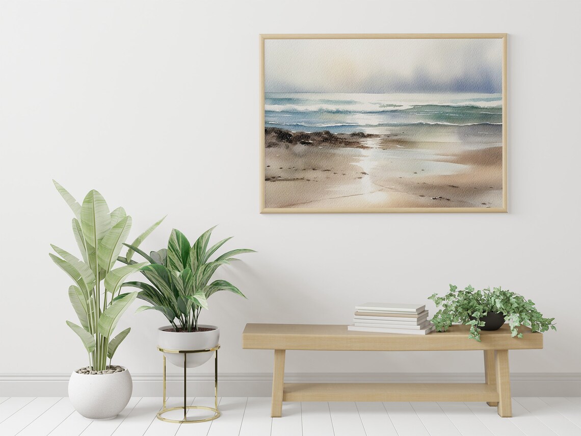 Ocean Beach Seascape Watercolor Art Print, Nautical - Image 3