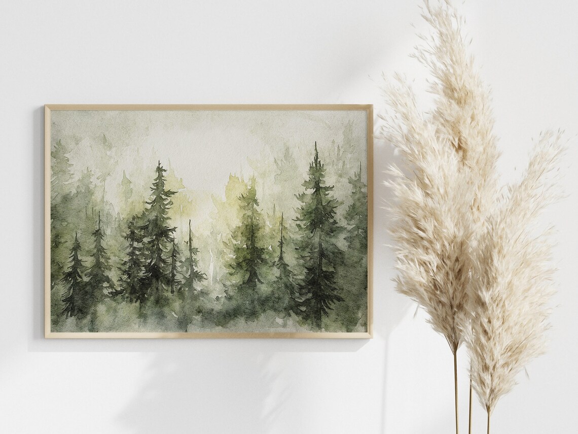 Pine Forest Watercolor Art Print, Rustic Evergreen - Image 3