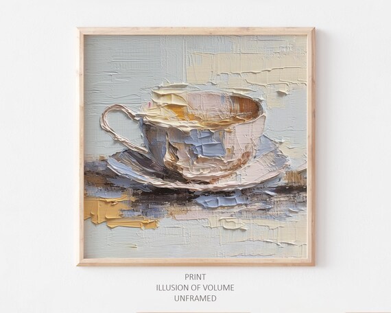 Coffee Cup Oil-Painting-Style Kitchen Art Print