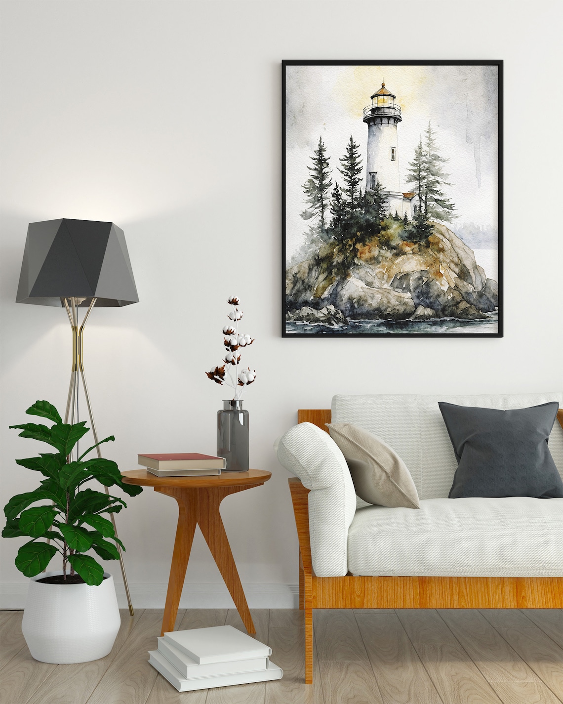 Lighthouse Watercolor Art Print, Great Lake Landscape - Image 3